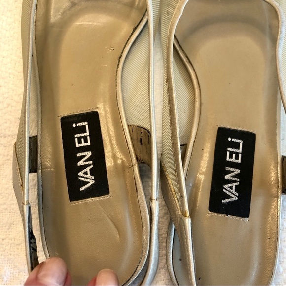 Vaneli Slingback Low Heel Shoe Metallic Beige Mesh Sides Round Toe size 8 - Picture 9 of 12